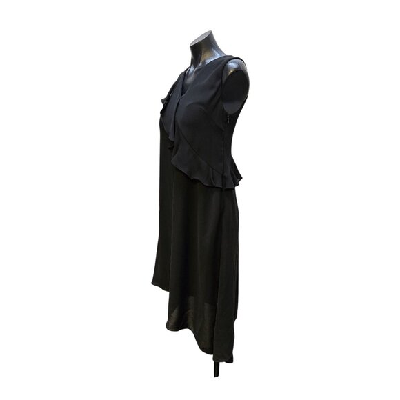 Saks Fifth Avenue Sleeveless Black Ruffled A-Line Dress With V-Neck Design - Picture 5 of 8